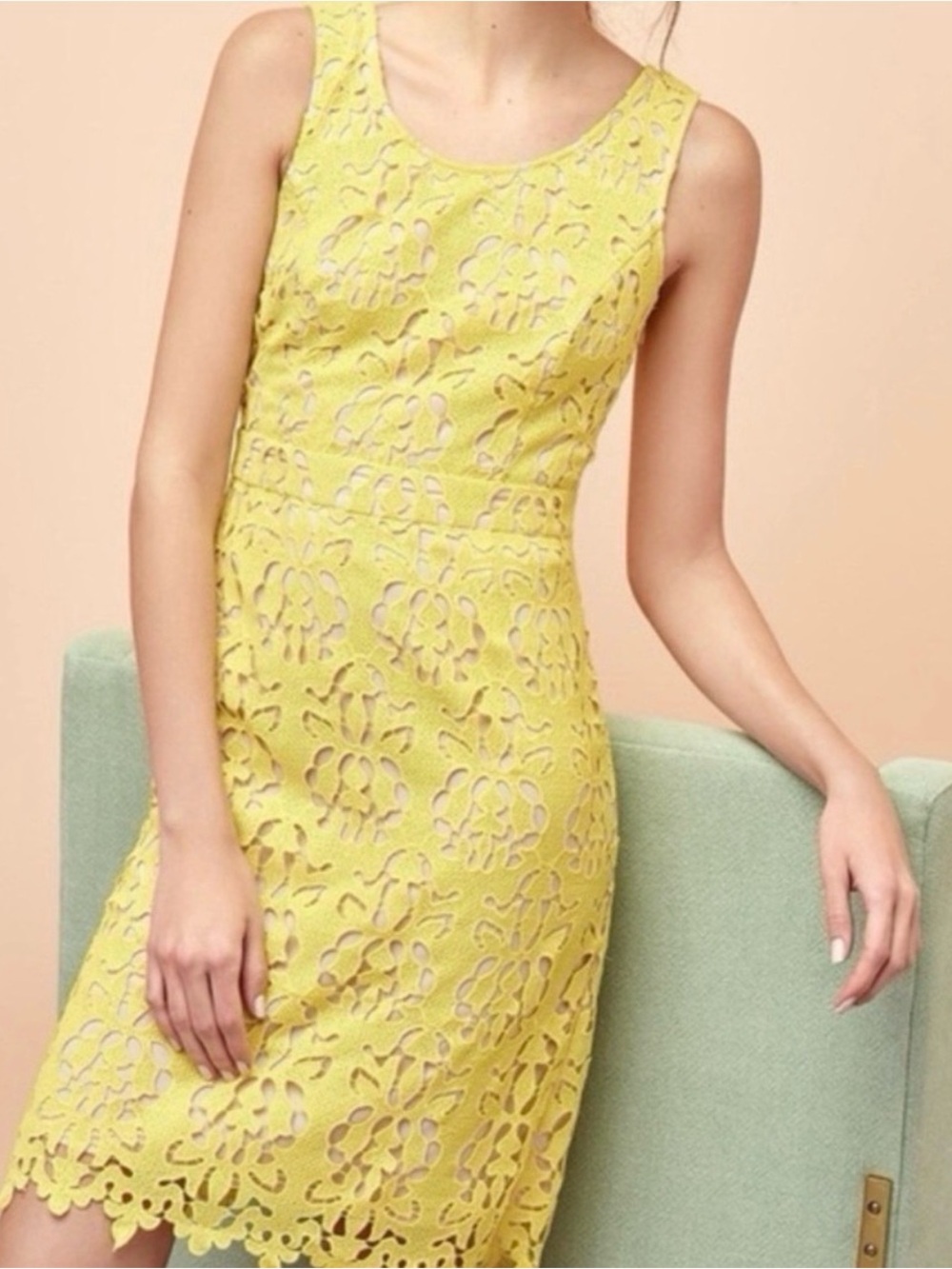 Banana Republic Yellow Lace Cutout Sheath Dress